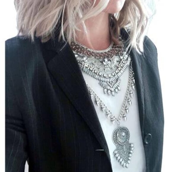 Chunky Boho Coin Statement Necklace with Long Tassel for  in Silver - Picture 4 of 7